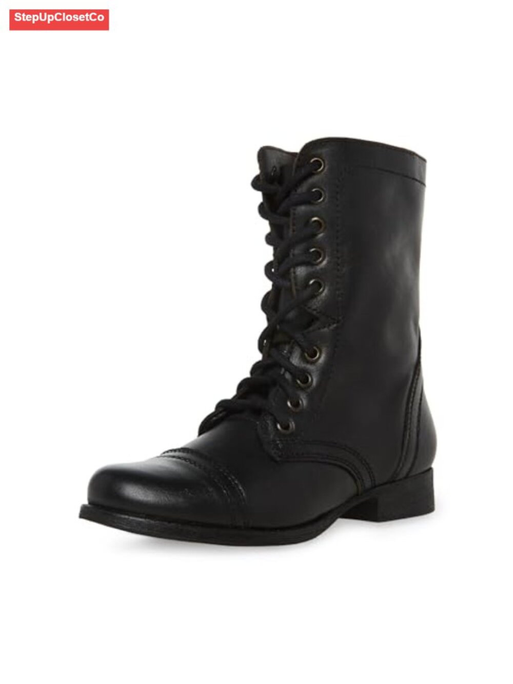 Distressed Leather Combat Boots Mid-Calf Lace-Up Zip